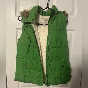GreenTea Green Puffer Vest with Faux Fur Trim